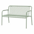 Banc d'extérieur contemporain en métal vert sauge avec accoudoirs, 120 x 60 x 80 cm