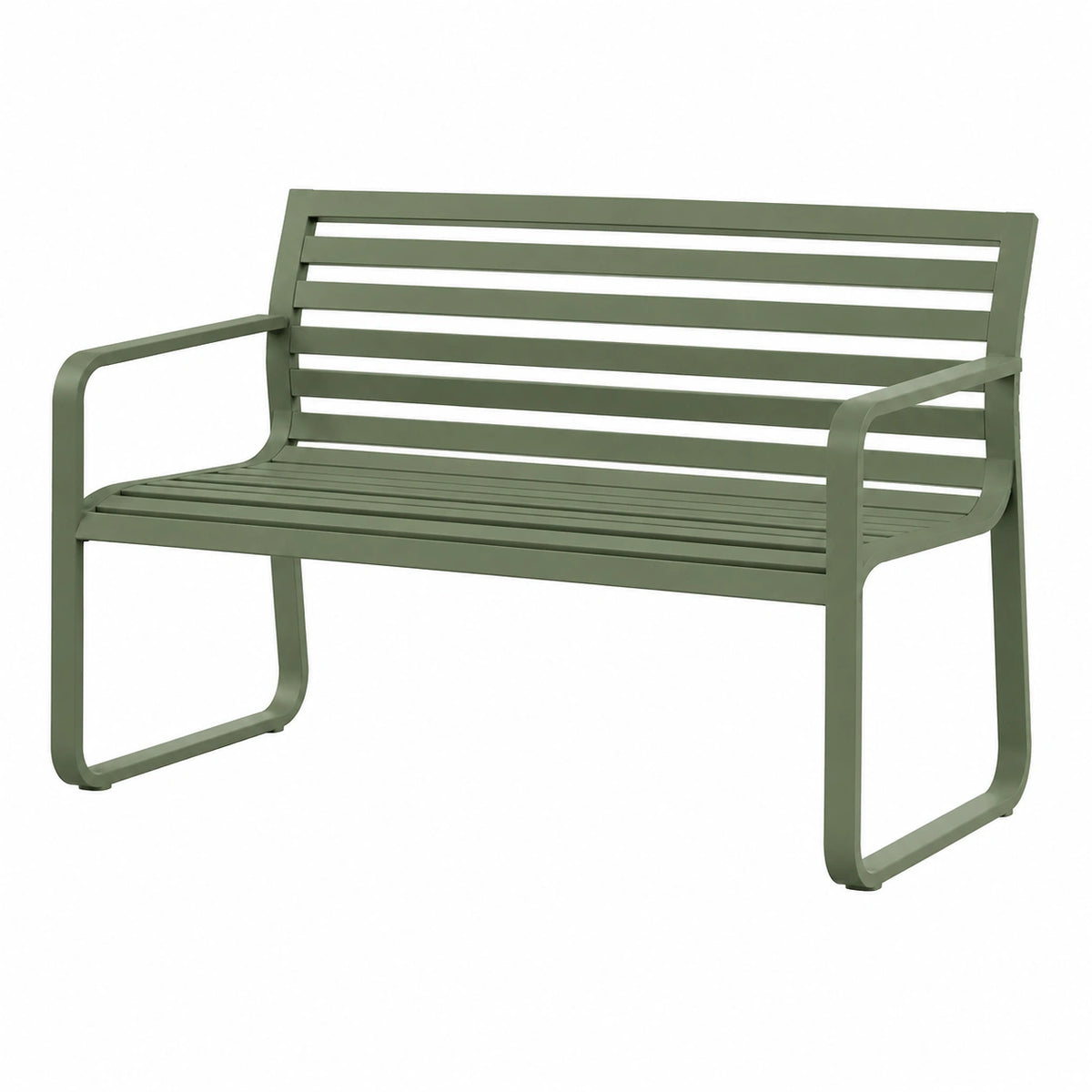 Banc de jardin à lattes en acier vert, 120 x 60 x 85 cm