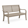 Banc de jardin contemporain en métal taupe avec accoudoirs, 122 x 65 x 91 cm