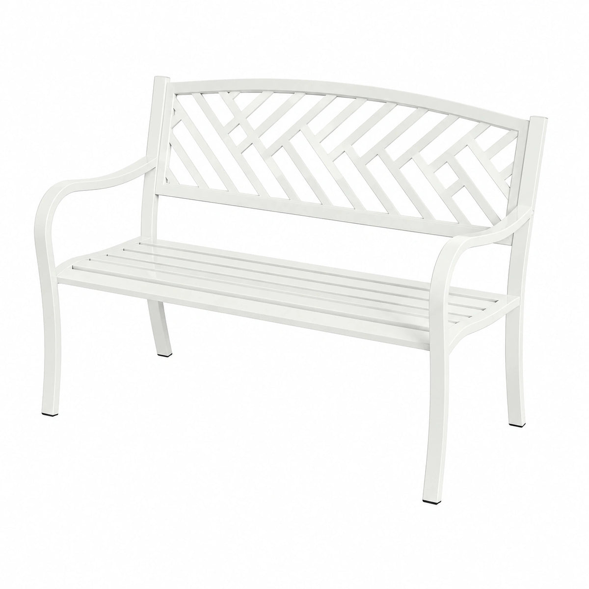 Banc de jardin en acier blanc 120 x 60 x 90 cm avec dossier ajouré décoratif