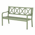 Banc de jardin classique en acier vert sauge avec accoudoirs, 120 x 60 x 90 cm
