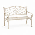 Banc de jardin romantique en métal beige à dossier ajouré, 122 x 62 x 95 cm
