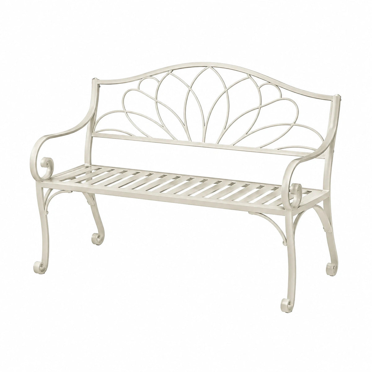 Banc de jardin en métal Blanc 122 x 58 x 93 cm à motifs floraux avec accoudoirs