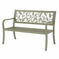 Banc de jardin 2 places en acier vert sauge à motif végétal, 122 x 60 x 88 cm