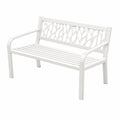 Banc de jardin en métal blanc avec dossier ajouré, 120 x 60 x 85 cm