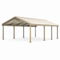 Tonnelle extérieure en acier beige 600 x 300 x 270 cm avec toit translucide blanc