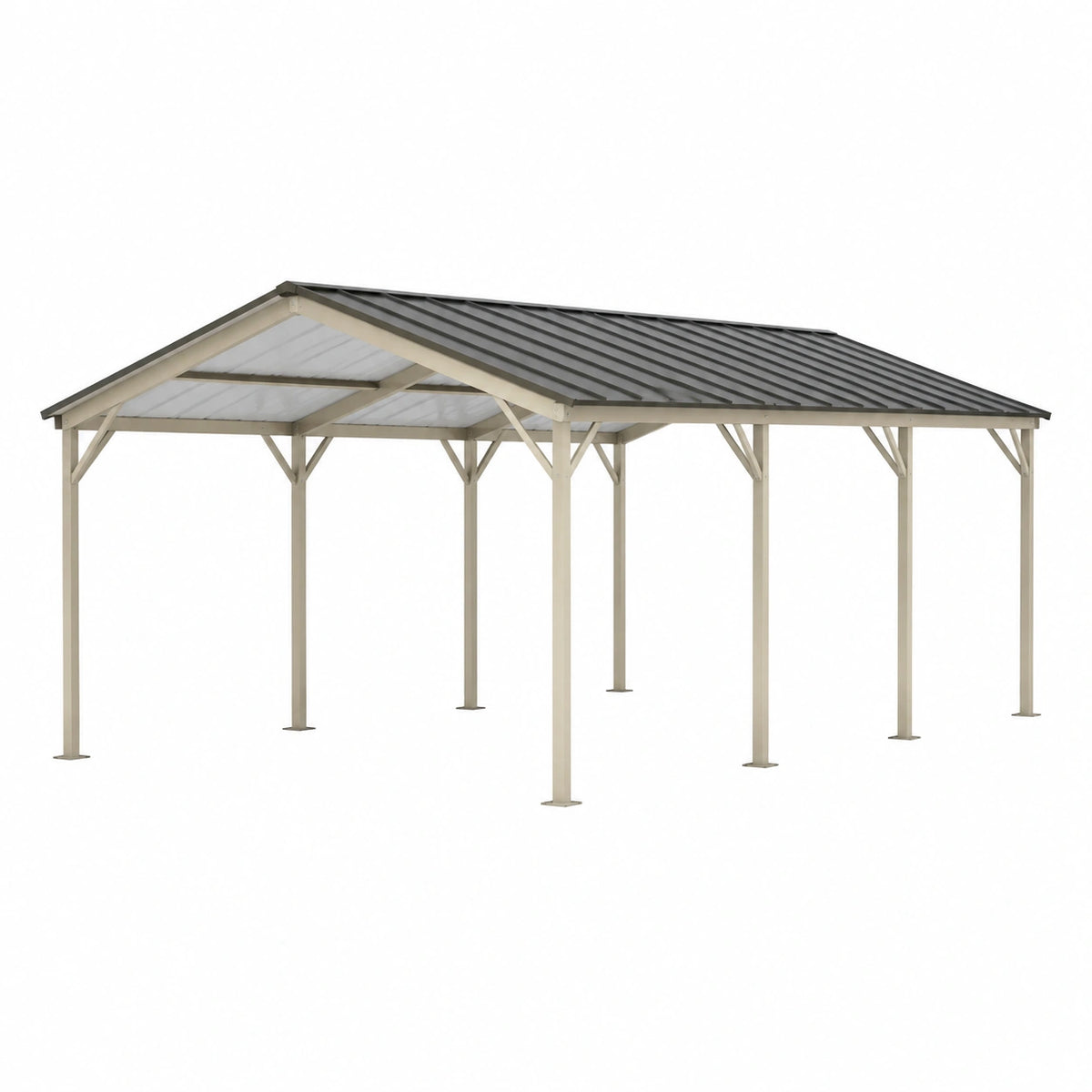 Abri extérieur en acier 600 x 300 x 270 cm Beige et Gris foncé avec toit à deux pentes