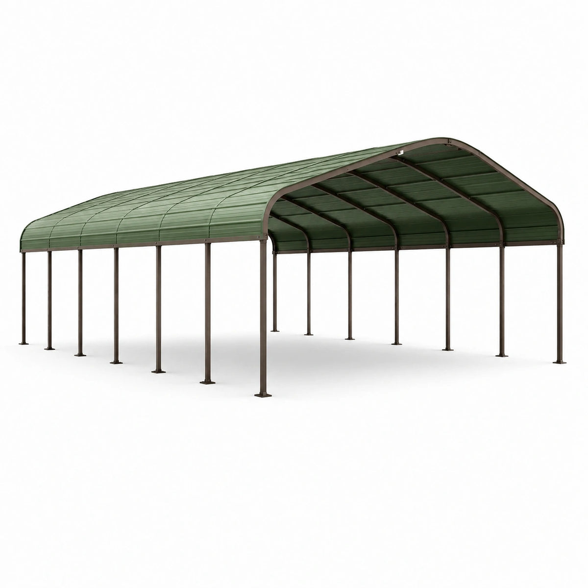 Abri extérieur à toit cintré 600 x 300 x 280 cm en acier et polycarbonate, Vert foncé et Gris foncé