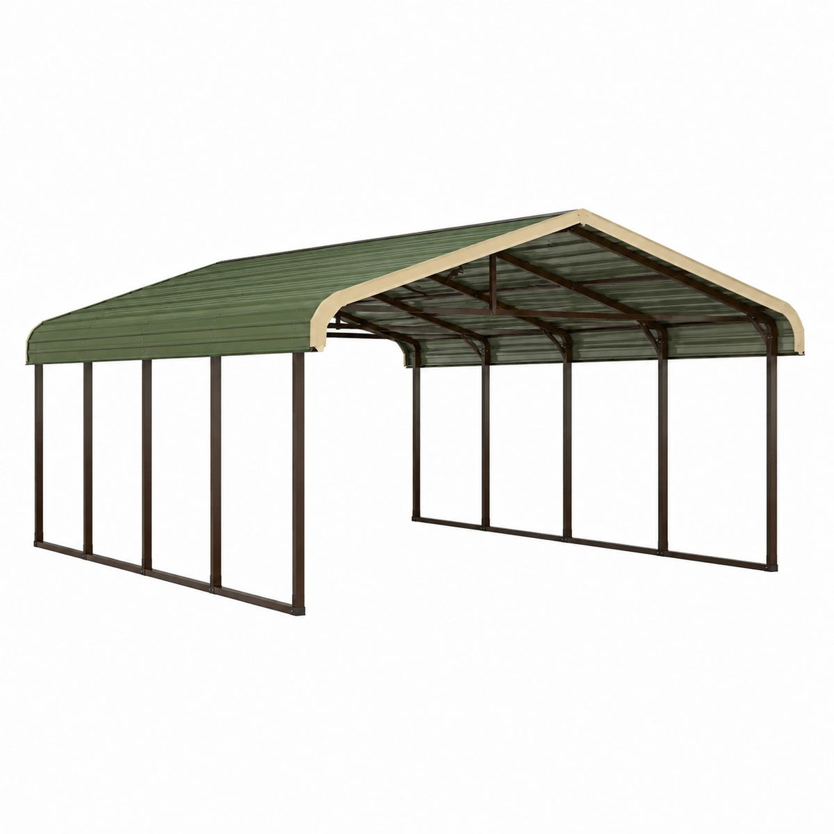 Abri de voiture 600 x 300 x 270 cm en acier et polycarbonate vert, marron et beige