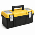 Boîte à outils en plastique noir et jaune 50 x 25 x 25 cm avec organiseurs transparents et poignée