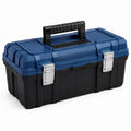 Boîte à outils en plastique 50 x 25 x 25 cm Bleu, Noir et Argent avec poignée repliable et fermoirs métalliques