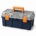 Boîte à outils en plastique 50 x 28 x 25 cm Bleu marine, Gris et Orange avec poignée rabattable et compartiments