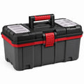 Boîte à outils portable en plastique noir, rouge et transparent avec organiseurs, 50 x 25 x 25 cm