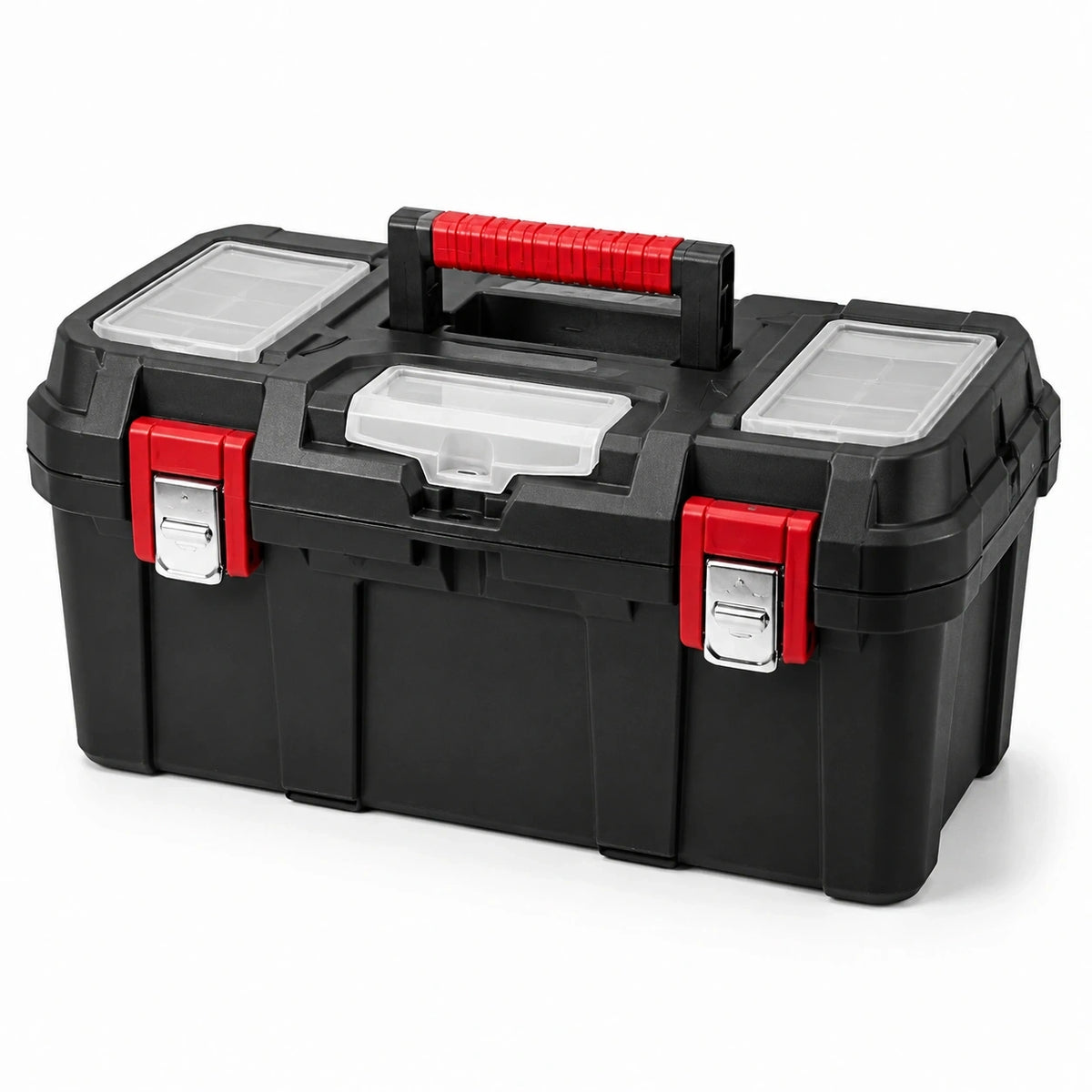 Coffret rigide 48 x 25 x 24 cm Noir, Rouge et Transparent avec compartiments et poignée