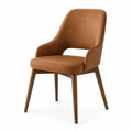 Chaise moderne avec accoudoirs en aspect cuir marron et pieds en bois, 60 x 62 x 84 cm