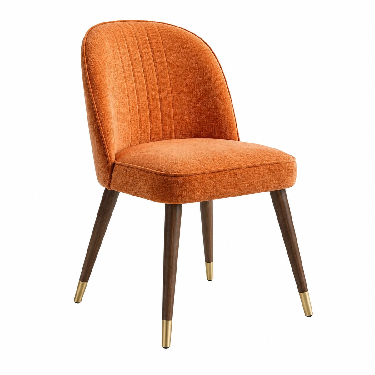 Chaise vintage 52 x 60 x 82 cm en tissu orange, pieds en bois marron et embouts dorés