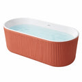 Baignoire îlot ovale striée en acrylique Terracotta et Blanc, 170 x 75 x 58 cm