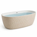 Baignoire îlot contemporaine en résine minérale aspect terrazzo beige et blanc, 170 x 80 x 58 cm