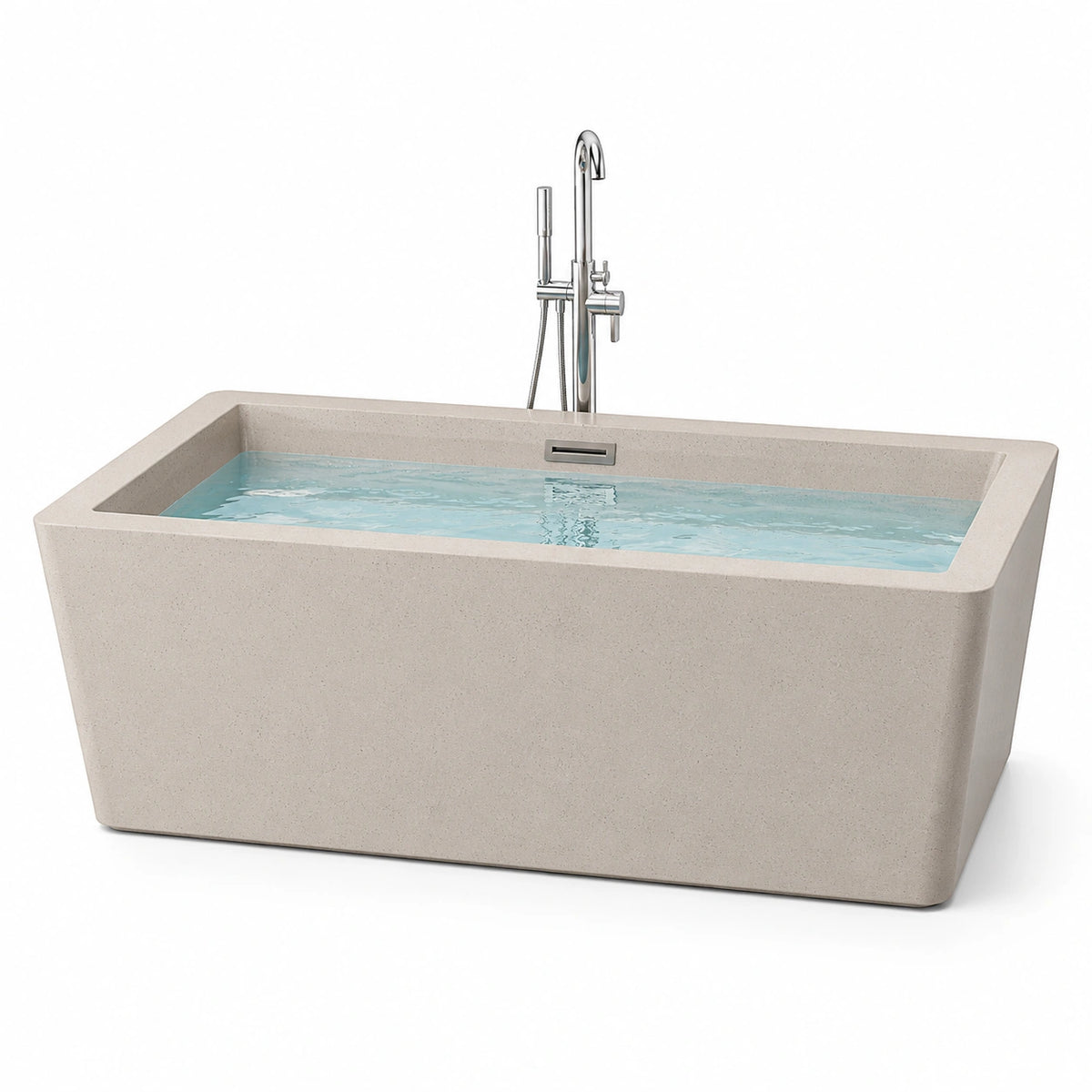 Baignoire îlot rectangulaire en résine minérale beige 170 x 80 x 58 cm