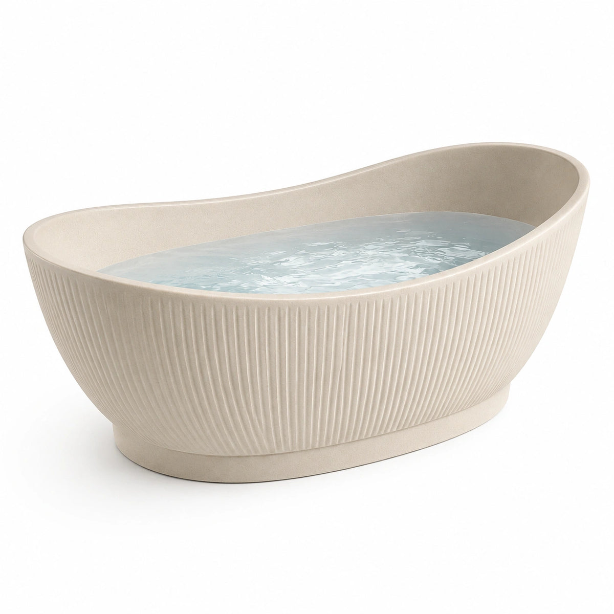 Baignoire îlot ovale contemporaine en résine minérale beige, 170 x 80 x 58 cm
